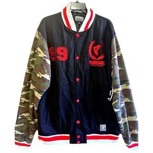 Famous Stars & Straps‎ Men's Varsity Jacket Size 2XL Camo Sleeve Black Red NWT